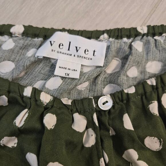 VELVET By Graham & Spencer Joyce Polka Dot Blouse Top Green Career Church Work - Picture 5 of 7